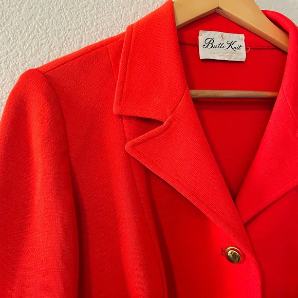Vintage 60s 70s Butte Knit orange red poly wool blend blazer retro funky S-M - Picture 3 of 11